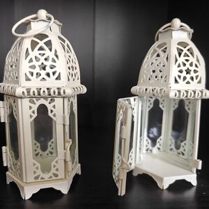 2 Moroccan Mini Lantern Candle Holder Metal Glass Tea Light Hang/Stand EUC